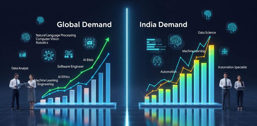 AI Skills in Demand Globally vs in India